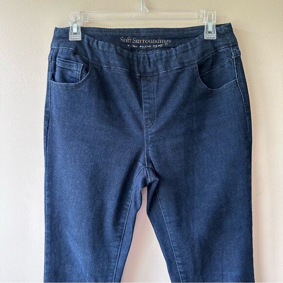 Soft Surroundings Jeans Straight Leg Pull On Dark Wash Denim PS Petite Comfort - Picture 3 of 12